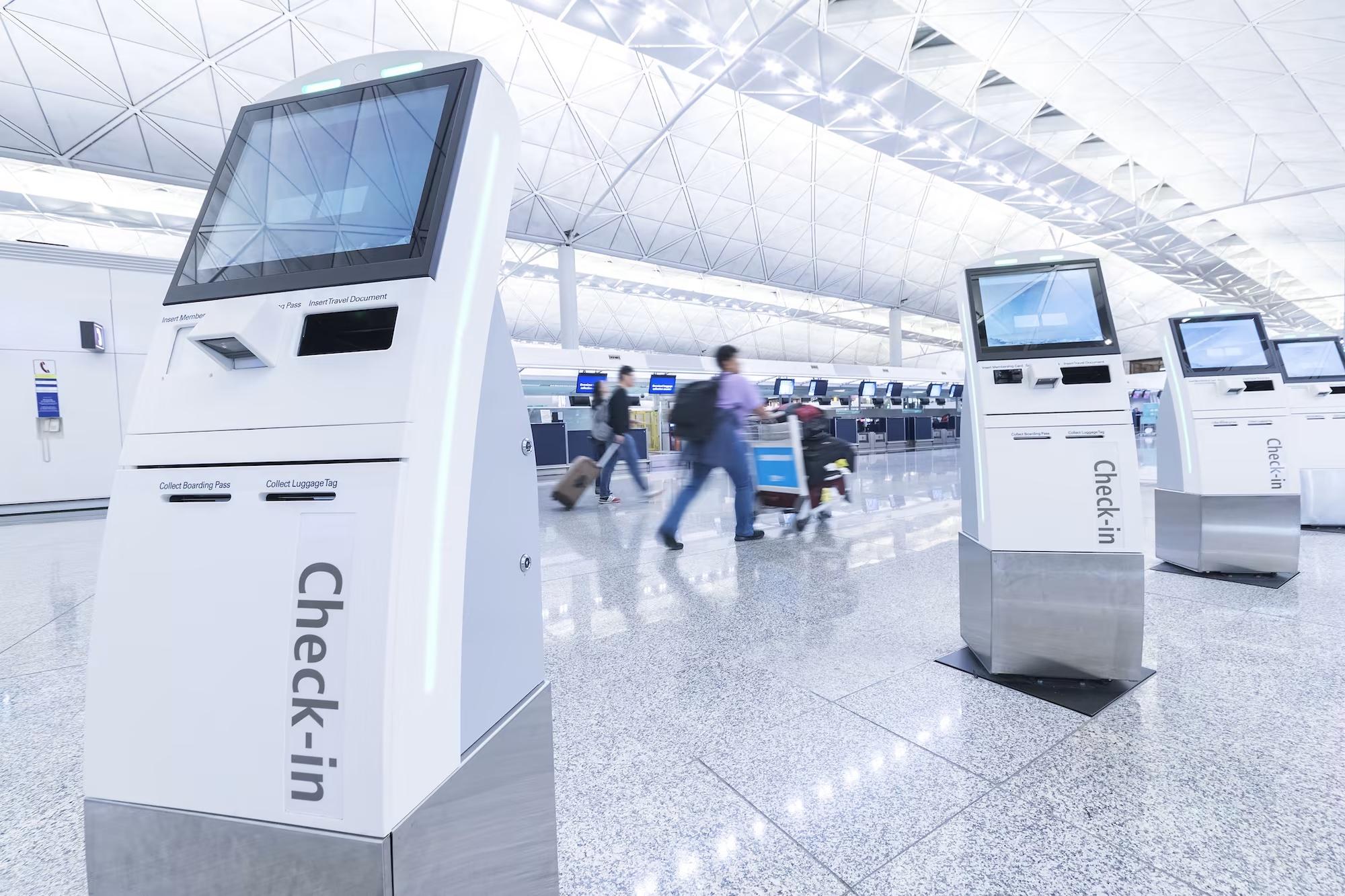 autonomous self check-in kiosks at airport for airline industry
